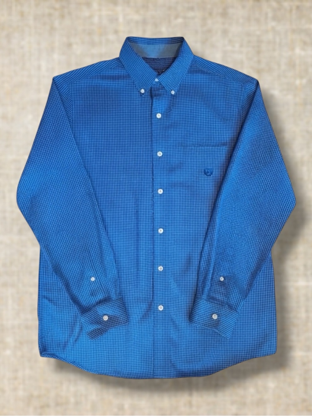 Chaps Button Down Shirt Blue White Gingham Long Sleeve Cotton Blend Classic M